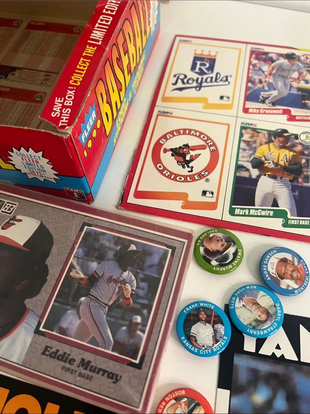 Vintage Baseball Card & Pin Lot — Multi-Color Collectible Set